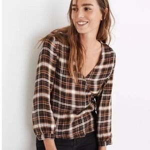 Madewell Plaid Gauze Double Tie Wrap Top